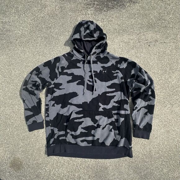 Under Armour Rival Fleece Hoodie Mens 2XL Relaxed Camo Black Gray Pullover Gym - Picture 1 of 7